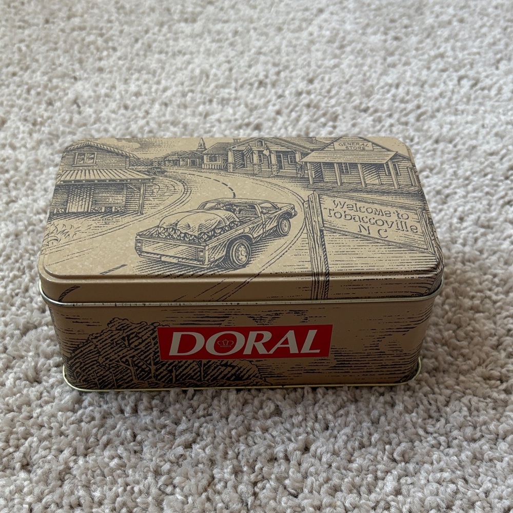 Vintage Tan and Red Decorative Tin Box